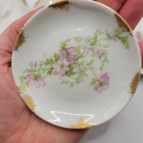 8 VTG Limoges France Porcelain Butter Pats | Pink Flowers, Gold Trim | 1900-1941 - Picture 4 of 11